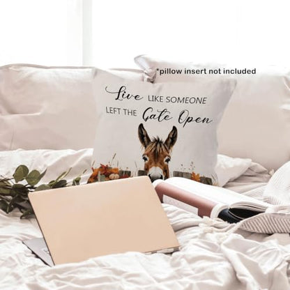 Fall Donkey Daisy Floral Pumpkin Leaves Throw Pillow Covers 18x18 - color: Donkey-02
