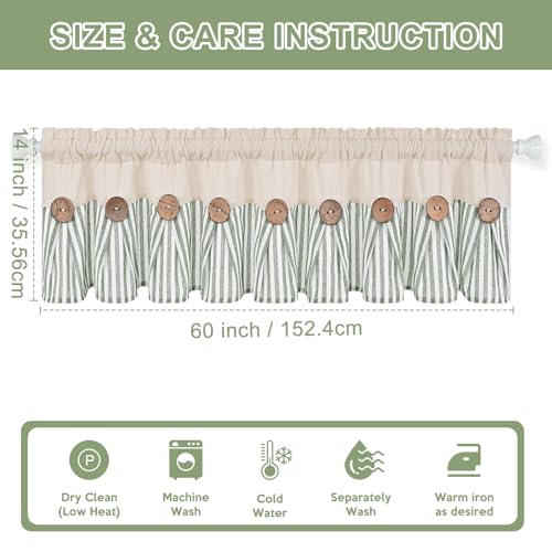 ASPMIZ Farmhouse Valances for Windows, Beige+Green, 60x14 Inches, 1 Panel - color: Beige&green, size: 60"W x 14"L (Pack of 1)