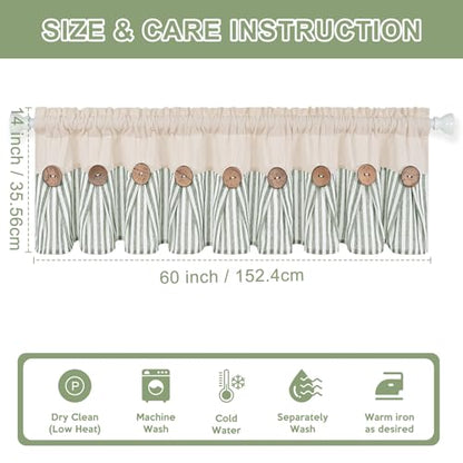 ASPMIZ Farmhouse Valances for Windows, Beige+Green, 60x14 Inches, 1 Panel - color: Beige&green, size: 60"W x 14"L (Pack of 1)