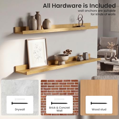 Axeman 40 Inch Floating Shelves, Oak Picture Ledge Shelf Set of 4 - color: Oak, size: 40 Inch