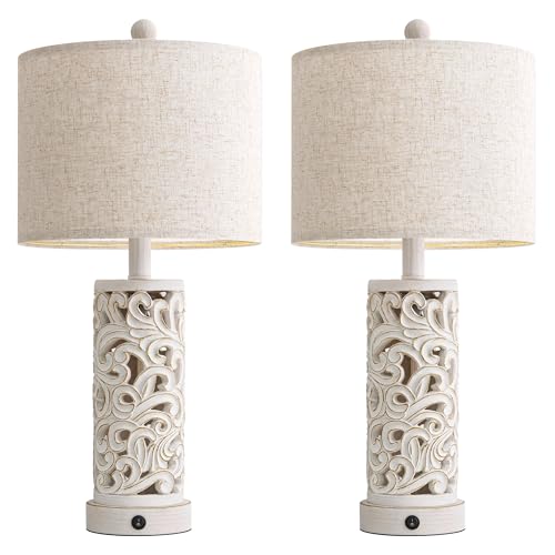 OYEARS 22'' Table Lamp Set of 2 for Living Room,Farmhouse Lamp for Bedroom - color: Farmhouse White