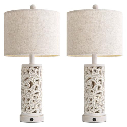 OYEARS 22'' Table Lamp Set of 2 for Living Room,Farmhouse Lamp for Bedroom - color: Farmhouse White