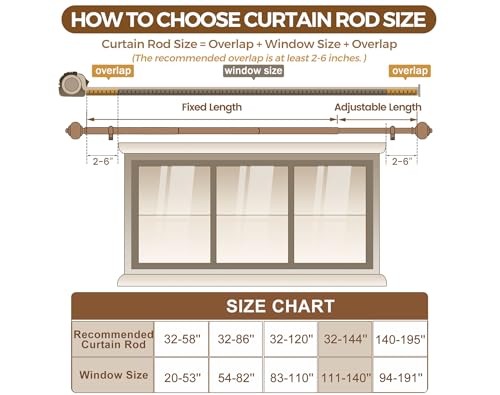 KAMANINA 7/8 Inch White Curtain Rod 72 to 144 Inch with Round Finials - color: Ivory White, size: 72-144"