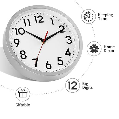 DAXSMY 14 Inch Wall Clock, Battery Operated Silent Non Ticking - color: B-silver, size: 14"