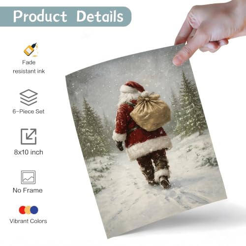 KBKBART 6pcs Christmas Wall Art Decor, Santa Claus Holiday Prints Paintings - color: Christmast Prints