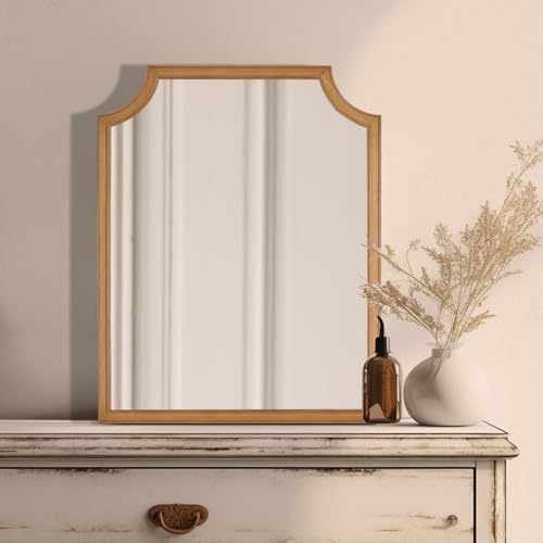 WallBeyond Scalloped Wood Mirror for Wall Decor 16x20 Inch Small Bathroom Vanity Rectangle Mirror for Hallway Bedroom Living Room(Natural) - color: Natural G, size: 20"L x 16"W