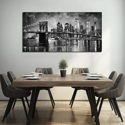 MDHKVPM Brooklyn Bridge Canvas Wall Art For Living Room Large Size - color: Black and White, size: 58"L x 29"W