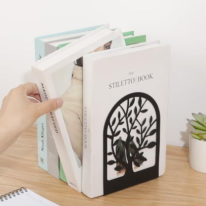 MaxGear Metal Book Ends 3pair, Heavy Duty Bookends for Shelves Decorative with 1pair Book Ends Tree Design Modern Bookends Non-Skid Bookend
