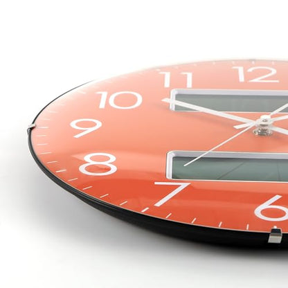 Nbdeal 13-Inch Analog Silent Wall Clock with Calendar Temperature & Humidity (Orange) - color: Orange