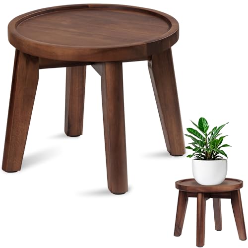 Demigo Indoor Plant Stand, 8 in Tall Acacia Wood Plant Shelf, Dark Brown - color: Dark Brown, size: Medium