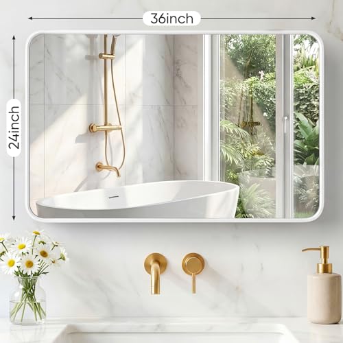 Sweetcrispy Bathroom Mirror 36x24 Inch, Vanity Mirror for Wall - color: White, size: 36"L x 24"W