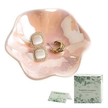 Ceramic Ring Dish, Jewelry Trinket Tray for Rings and Earrings - color: Iridescent Pink