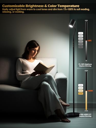 GLOWRIUM 17W LED Reading Floor Lamp with Remote, 67" Dimmable Standing Lamp - style: 2-in-1 Lamp (H2)