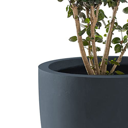 Kante Accent Round Curved Charcoal Concrete Planter 13.3" Dia, Outdoor - color: Charcoal, size: 13.4"d
