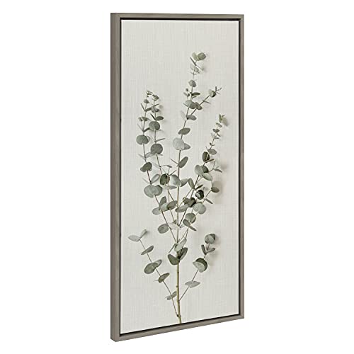 Kate and Laurel Eucalyptus Botanical I Framed Linen Textured Canvas Wall Art by The Creative Bunch Studio; 18x40 Gray; Decorative Plant Art - color: Gray