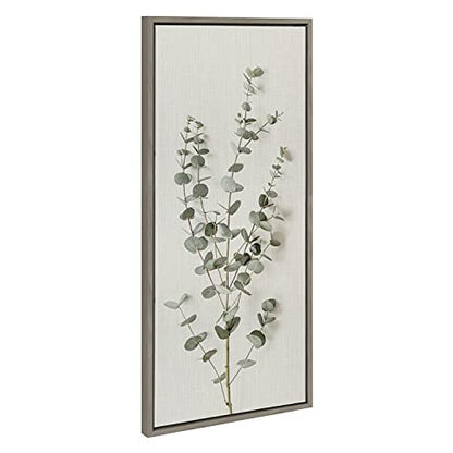 Kate and Laurel Eucalyptus Botanical I Framed Linen Textured Canvas Wall Art by The Creative Bunch Studio; 18x40 Gray; Decorative Plant Art - color: Gray