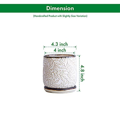 D'vine Dev Embossed Leaves Ceramic Planter, 4 in, Smoked White, 27-A-Z-1 - color: Smoked White, size: 4 Inch