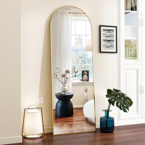 VooBang 18 x 58 inch Arched Full Length Mirror, Gold Arch Floor Mirror Full Length with Stand, Full Body Standing Mirror for Living Room, Bedroom, Hanging or Leaning Against The Wall - color: Gold, size: 58"L x 18"W