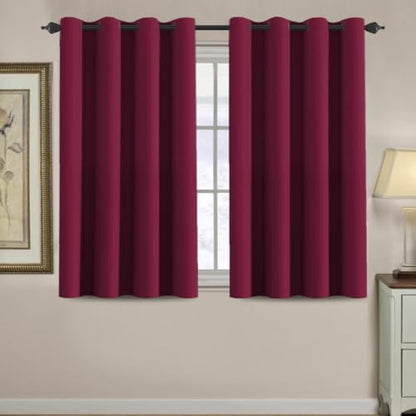 H.VERSAILTEX Blackout Curtains for Christmas Small Window Kitchen Blackout Curtains 45 inch Length Energy Saving Solid Grommet Blackout Drape, One Panel, Burgundy Red, 52" W x 45" L - color: Burgundy Red, size: 52"W x 45"L (Pack of 1)