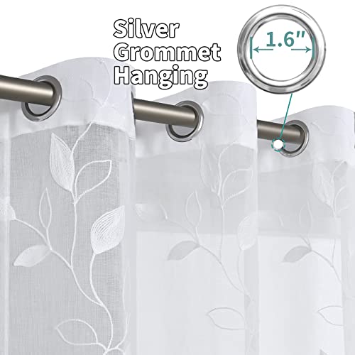 BGment White Sheer Curtains 63 Inches Long Living Room 2 Panels - color: White-foliage, size: 52"W x 63"L (Pack of 2)