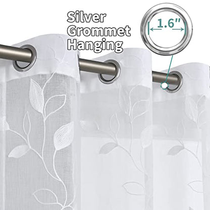 BGment White Sheer Curtains 84 Inches Long Living Room 2 Panels - color: White-foliage, size: 52"W x 84"L (Pack of 2)