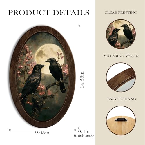 YZSLA Gothic Moody Black Crow Full Moon Framed Wall Art Decor - color: Crow
