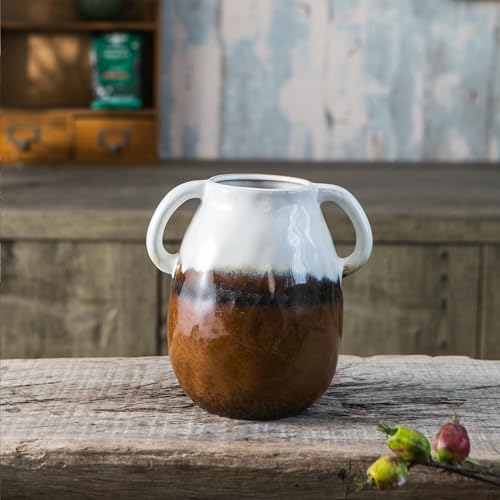 Tanvecle 3-Tone Grad Ceramic Vase with Handles, 7" Modern Farmhouse Decor - color: 3-tone Grad