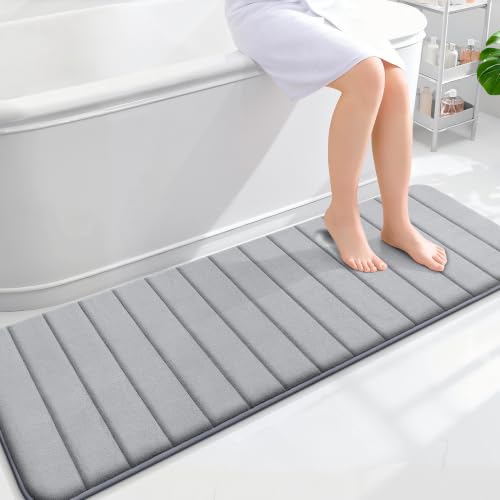 OLANLY Memory Foam Long Bathroom Rugs Runner 59x20, Super Soft Absorbent - color: Grey, size: 59" X 20"