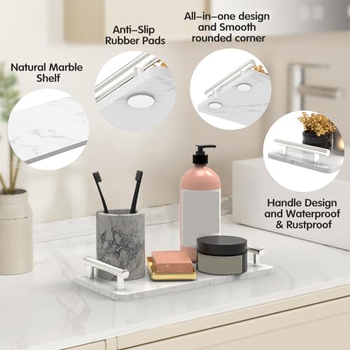 XZHXFX Marble Bathroom Tray with Silver Handles,Small, - color: Silver, size: 10.6" x 4.7" x 2"