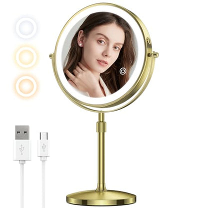MILPROX Adjustable Height Makeup Mirror with 10X Magnifying & Light, Gold - color: Gold