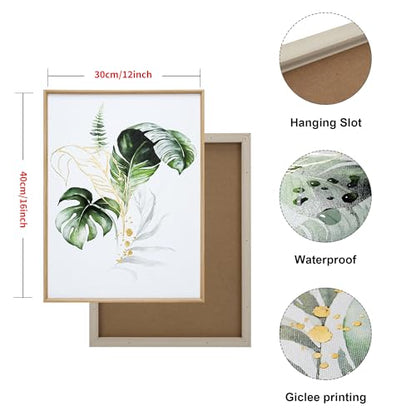 ArtbyHannah Framed Bathroom Wall Art, 12" x16" Botanical Canvas Paintings - size: 12x16 Inch