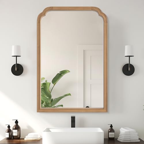 WallBeyond Wood Bathroom Mirrors for Wall Mounted, 24" x 36" Rustic Wood Frame Wall Mirrors Decorative for Living Room or Bedroom Vanity Mirror (Honey-Colored) - color: Honey B, size: 36"L x 24"W