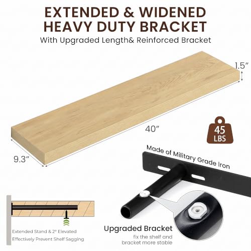 Dreamland 40Inch Floating Shelves 9.3" Deep Wall Mounted Set of 2 Oak - color: Oak, size: 9.3"D x 40"L