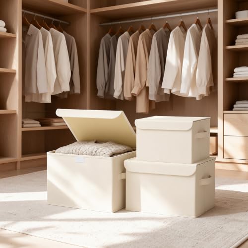 Foldable Storage Bins, Closet Boxes, 4 Pack, Beige, 13x9x7.9 In - color: Beige, size: Medium（4 Pack）