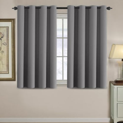 H.VERSAILTEX Blackout Curtain for Living Room Small Window Kitchen Blackout Curtains 45 inch Length Energy Saving Solid Grommet Blackout Drape, One Panel, Bluish Gray, 52" W x 45" L - color: Bluish Gray, size: 52"W x 45"L (Pack of 1)