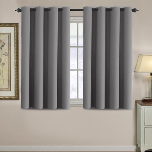 H.VERSAILTEX Blackout Curtain for Living Room Small Window Kitchen Blackout Curtains 45 inch Length Energy Saving Solid Grommet Blackout Drape, One Panel, Bluish Gray, 52" W x 45" L - color: Bluish Gray, size: 52"W x 45"L (Pack of 1)