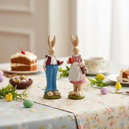 Easter Bunny Figurines Set of 2, Resin Rabbit Couple, 6.1 Inch - size: 6.1 inch