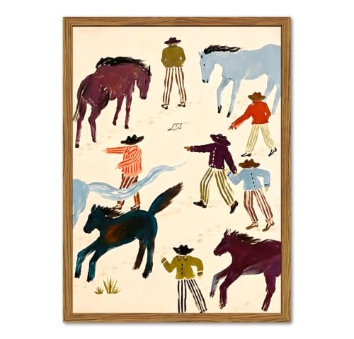 Framed Western Cowboy Wall Art, Abstract Southwestern Horse Pictures Wall Decor, Mid Century Modern Paintings Canvas Prints Farmhouse Home Decor for Living Room Bedroom Office 12x16 inch - color: Cowboy Horse, size: 16"L x 12"W