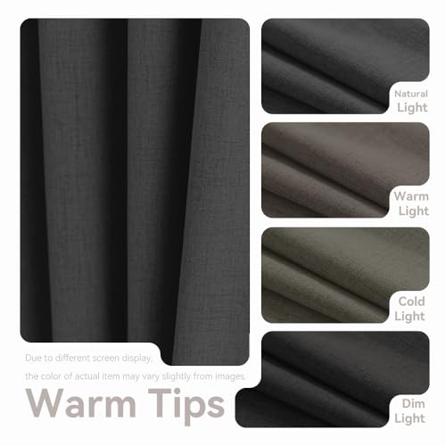 PFAS Free Black Linen Curtains 63 inch Length 2 Panels Set 100% Blackout Long Drapes for Bedroom Living Room Blackout Darkening Curtain Thermal Insulated (52x63 inch,Black) - color: Black, size: 52"W x 63"L (Pack of 2)
