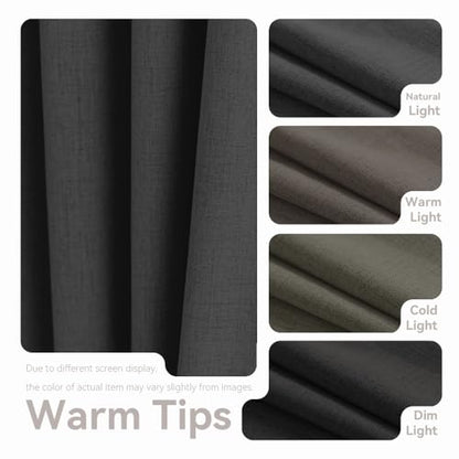 PFAS Free Black Linen Curtains 63 inch Length 2 Panels Set 100% Blackout Long Drapes for Bedroom Living Room Blackout Darkening Curtain Thermal Insulated (52x63 inch,Black) - color: Black, size: 52"W x 63"L (Pack of 2)