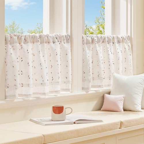 jinchan Kitchen Valance Curtain Double Layers, 50x16, 1 Panel, Amber Bloom - color: Double | Dottie Amber Bloom, size: 50"W x 16"L (Pack of 1)