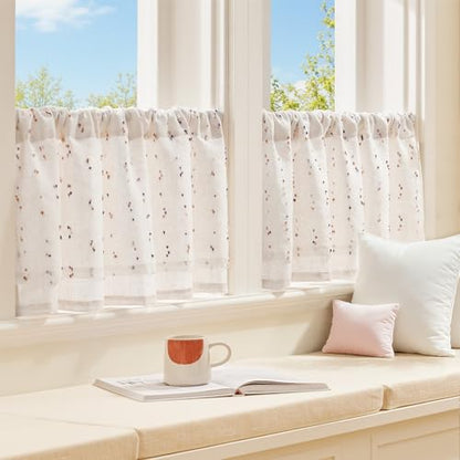 jinchan Kitchen Valance Curtain Double Layers, 50x16, 1 Panel, Amber Bloom - color: Double | Dottie Amber Bloom, size: 50"W x 16"L (Pack of 1)