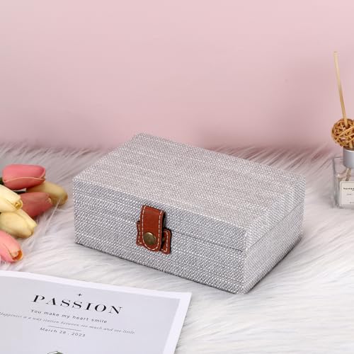 Hipiwe Jewelry Storage Box Treasure Chest Wooden Box with Linen Covered - color: Gray, size: Small