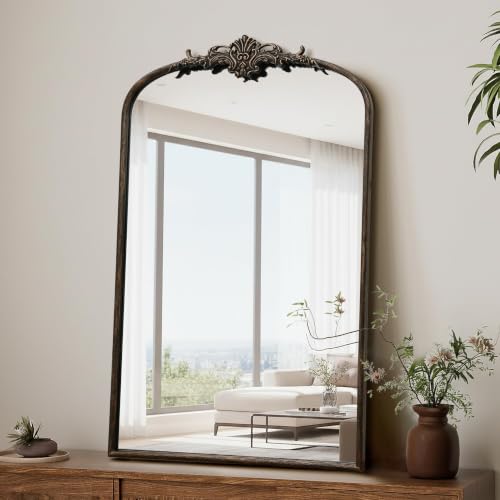 Besdomus Antique Arched Wall Mirror: 24"x36" French Black Decorative Mirror - color: Black Gold, size: 36"L x 24"W