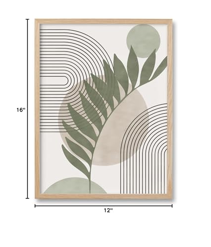 HesenDot 12x16in Boho Sage Green Botanical Natural OAK Wood Framed Wall Art - color: Sage Green Botanical