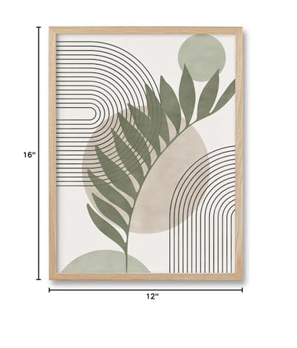 HesenDot 12x16in Boho Sage Green Botanical Natural OAK Wood Framed Wall Art - color: Sage Green Botanical