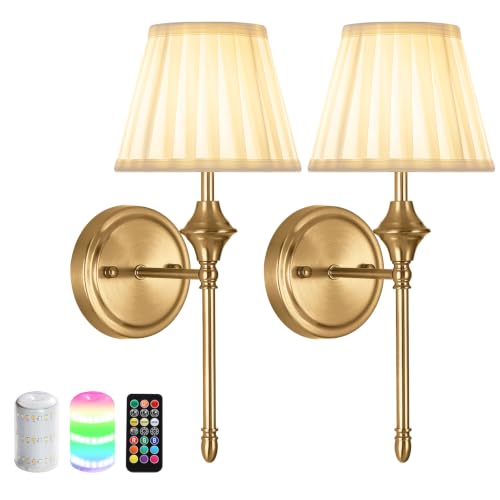 Battery Operated Wall Sconces with Dimmable Led Bulbs and Remote - color: Dull Bronze