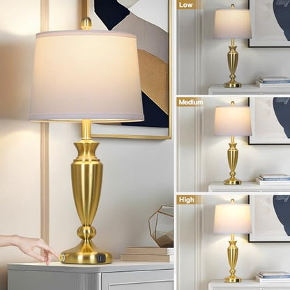 Rinweey 27" Gold Table Lamp Single, Touch Control Modern Bedroom Lamp with USB A+C Ports, 3-Way Metal Bedside Lamp, Elegant Brass Table Lamp for Night Stand Desk Side Table Office (Bulb Inclued) - color: Gold-27"H-1PK