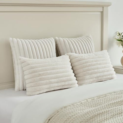 FUTEI Pack of 2 Faux Fur Throw Pillow Covers 18x18 Inch, Cream White - color: Cream White, size: 18" x 18" (Pack of 2)