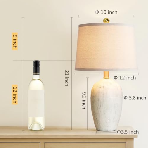 AIEAMPDO 21'' Set of 2 Rustic Ceramic Small Table Lamps for Bedroom - color: Antique White